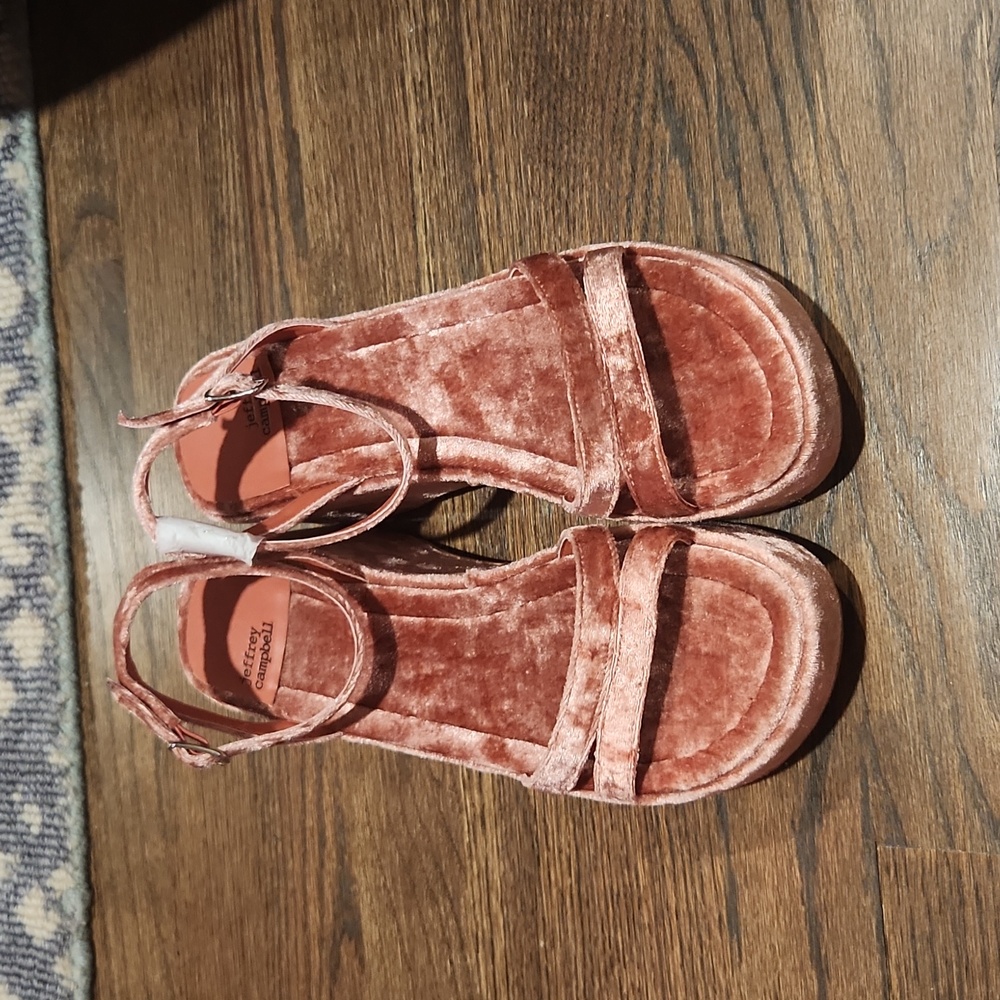 Jeffrey Campbell Velvet Platform Sandals in Dusty Rose